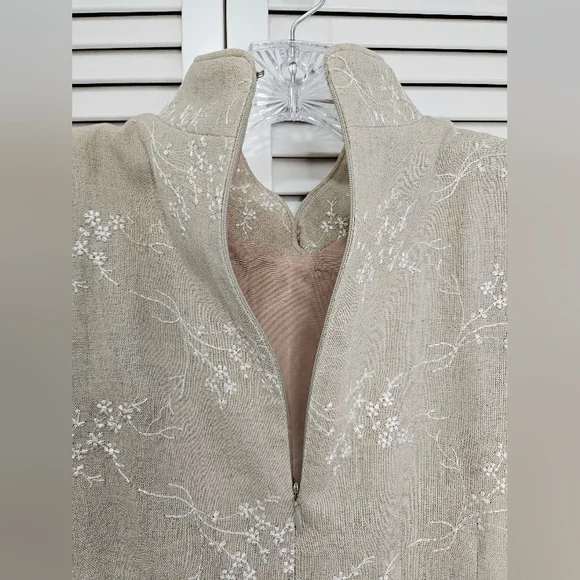 Elegant Tan Midi Dress with Floral Accents - Picture 9 of 12